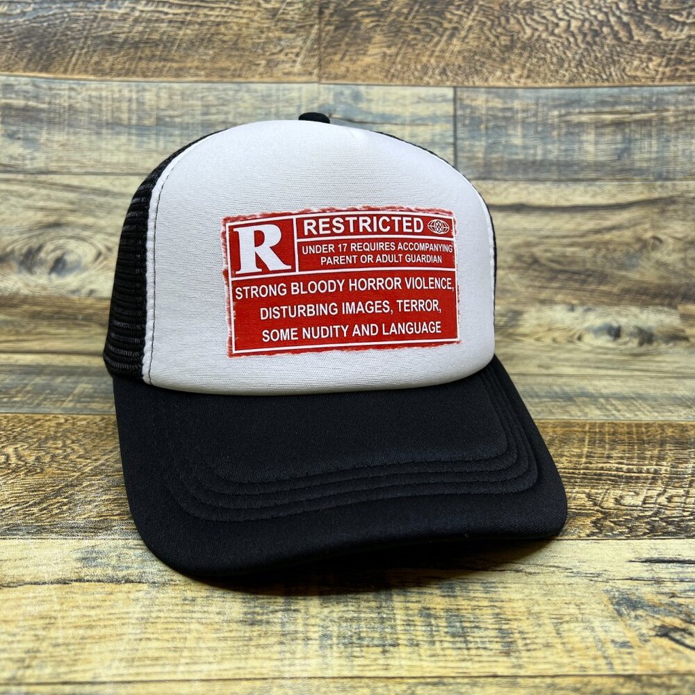 Rated R Mens Trucker Hat Black Snapback Horror Movie Halloween Throwback Cap